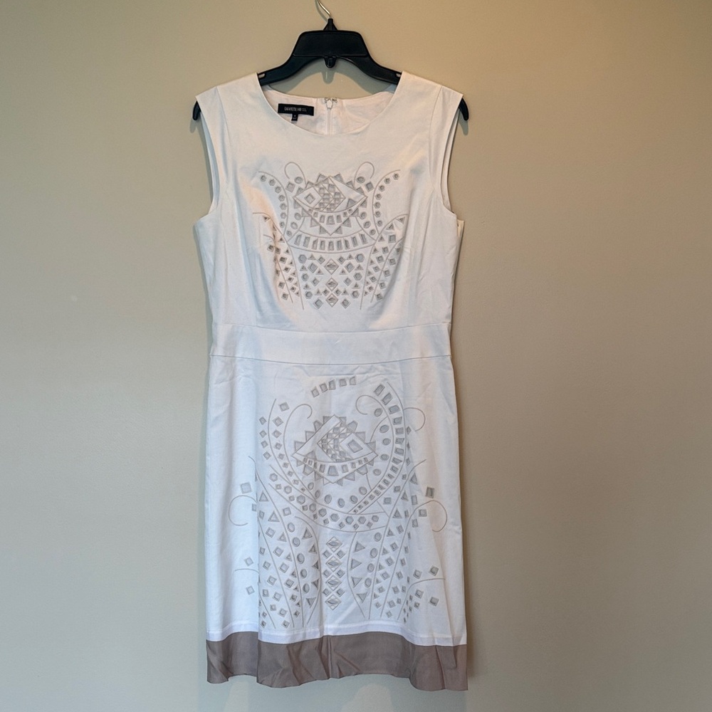 Lafayette 148 New York White Midi Dress with Tan Accents
